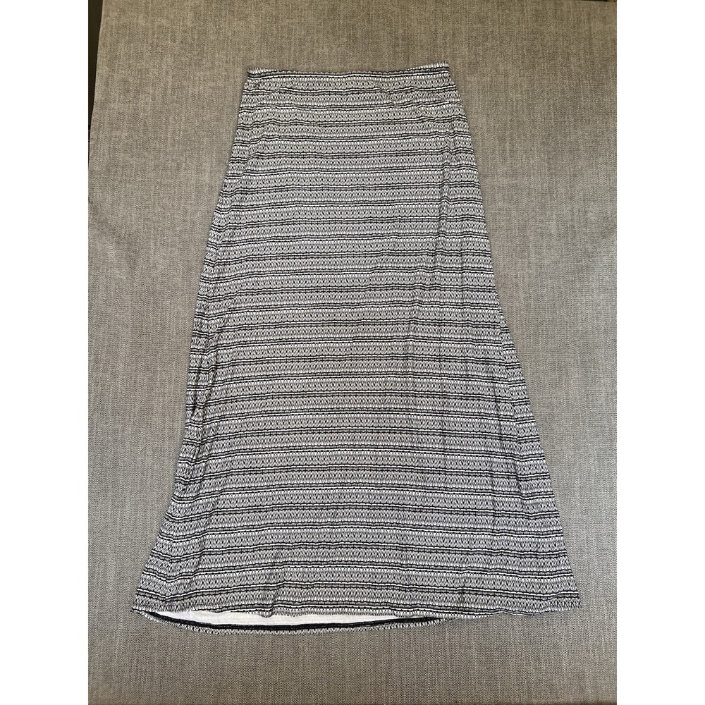 Chico's Size 1 Black White Stretch Pull-On Maxi Skirt Made in USA